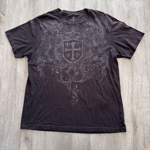 J Ferrar Shirt Mens XL Black Gothic Cross Crest Graphic Tee Double Sided Y2K